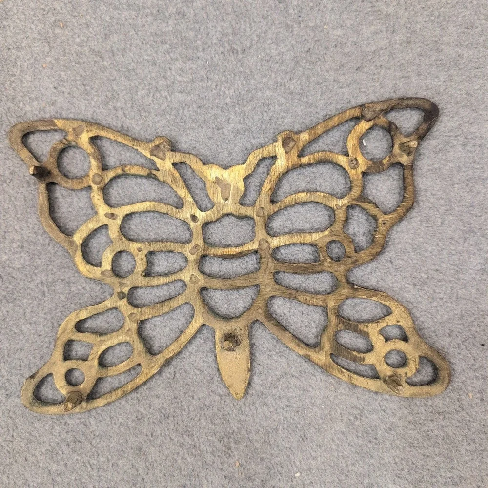 Vintage Solid Brass Butterfly Trivet Decorative Wall Hanging‎ Gold Tone NA311